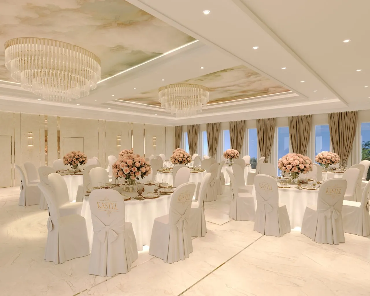 A banquet place setting up close