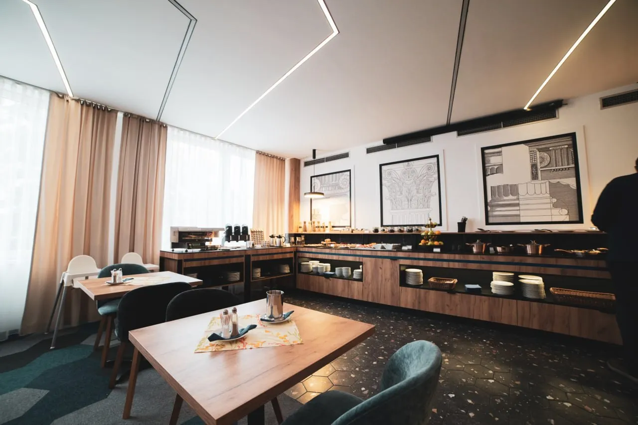 The breakfast buffet area